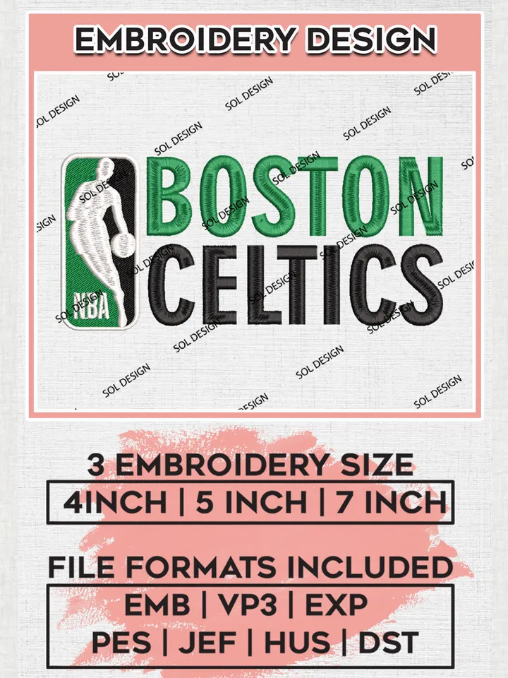 Boston Celtics Wordmark Logo Embroidery Designs, NBA Boston Celtics Team Logo Embroidery, Basketball embroidery Files, NBA Team, 3 sizes, Machine embroidery Files, Digital Download