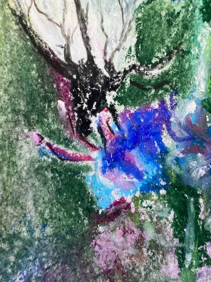 Butterfly painting Oil pastel painting Flower landscape art