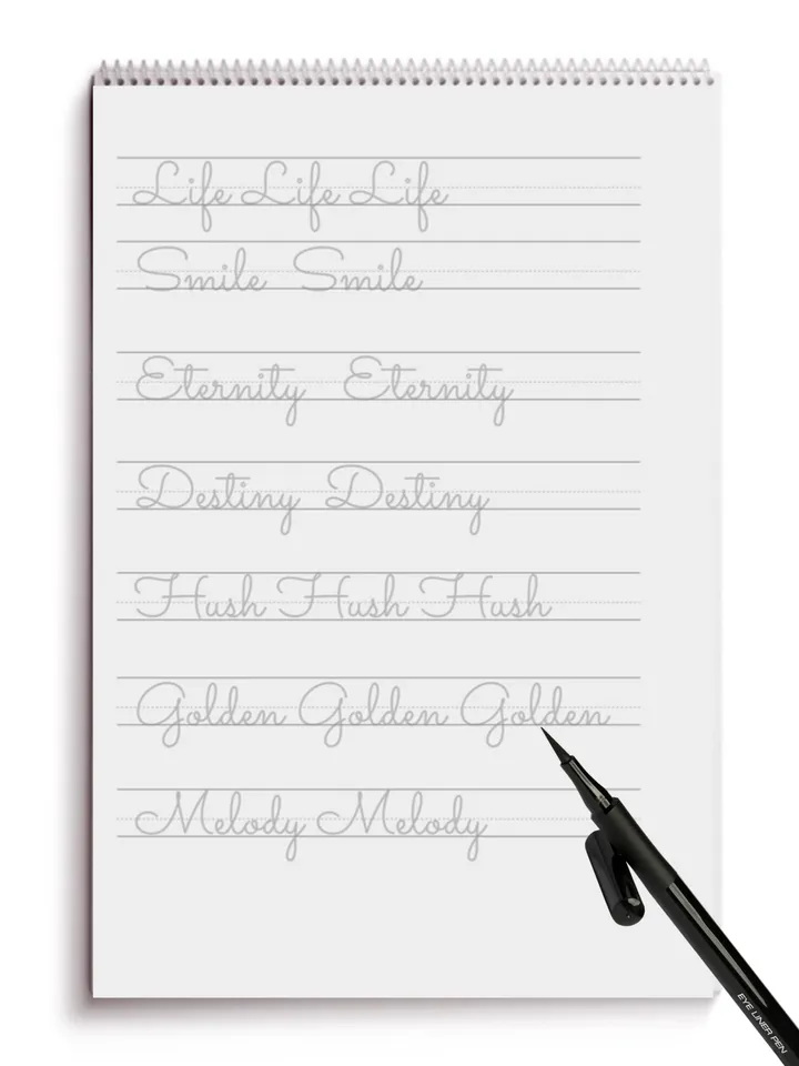 Monoline Words Practice for Beginners,Script Handlettering Worksheets, Calligraphy Traceable Worksheets.