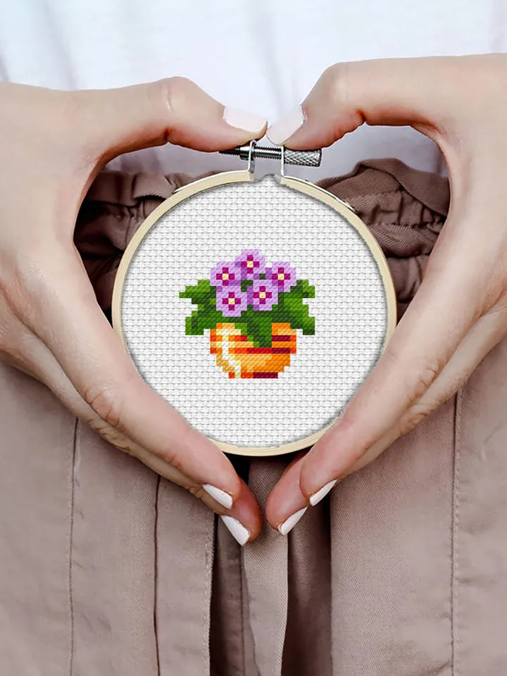 Mini plant cross stitch pattern download PDF Violet flowers cross stitch chart, Quick beginner stitch, Tiny embroidery Plant lover gift #P26