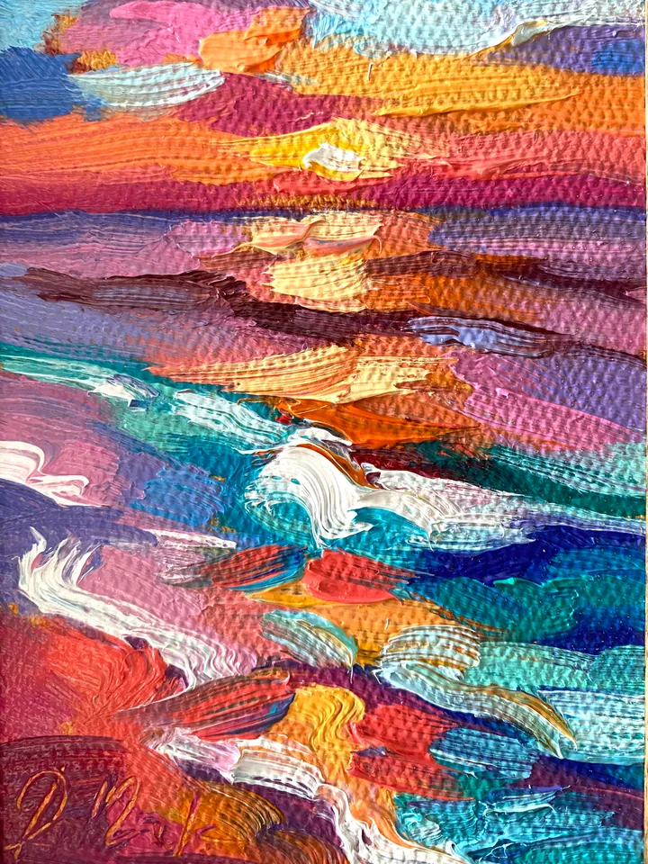 Seascape Oil Painting Original Sea Landscape Painting Impasto Small Artwork Ocean Coastal Wall Art