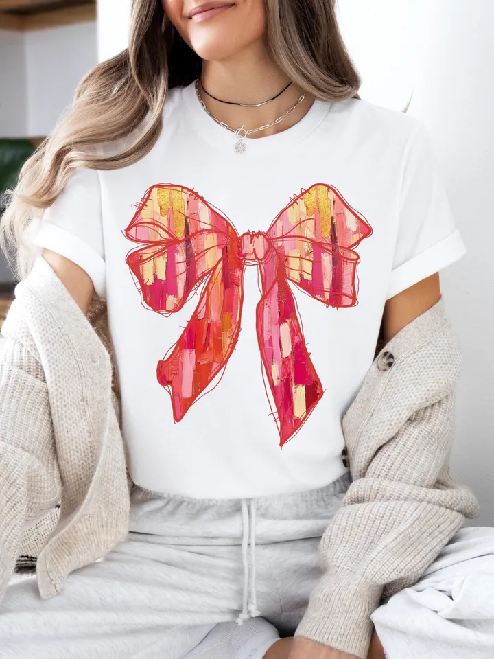 Valentine's day Brushstroke Coquette bow Png, Retro Valentine Shirt Design, Valentine's Day Png, Valentine Love Png, valentine's day bow png