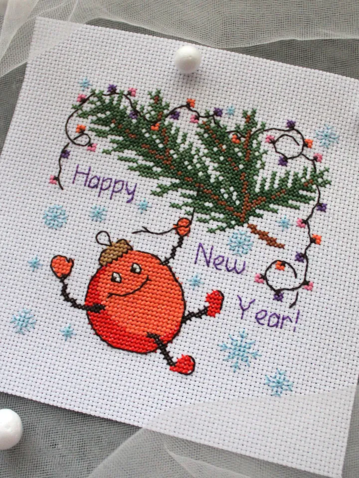 Cross stitch pattern Happy New Year, cross stitch chart PDF