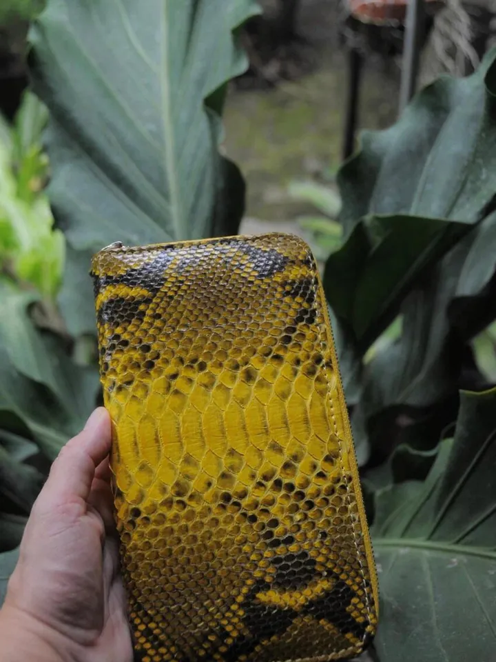 Wallet genuine python skin yellow snake color, women wallet, leather lady wallet, classic zip wallet, designer wallet handmade, money wallet