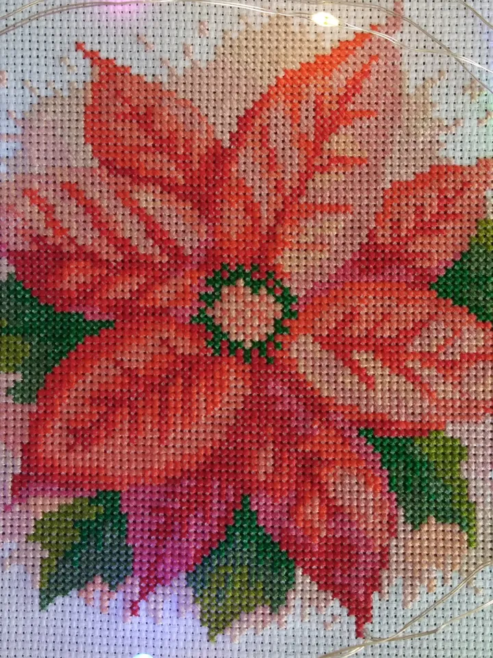 Cross Stitch Pattern PDF – Watercolor Poinsettia Christmas Flower – Instant Download