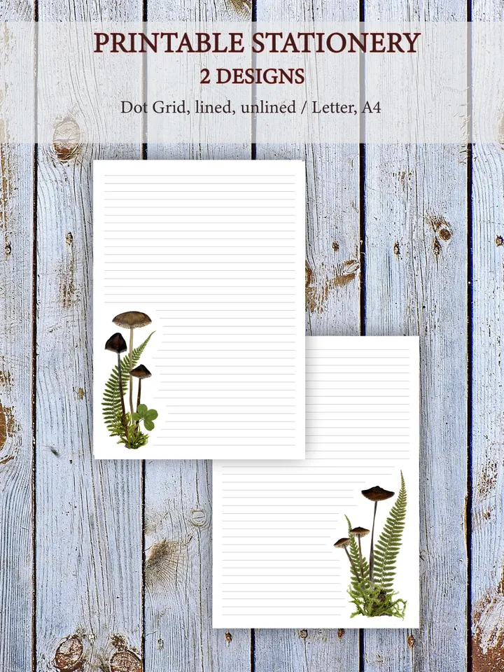 Pressed Toadstools Printable Letter Writing Paper From Real Dried Plants, Cute Stationery Set, Digital Letter Writing Set