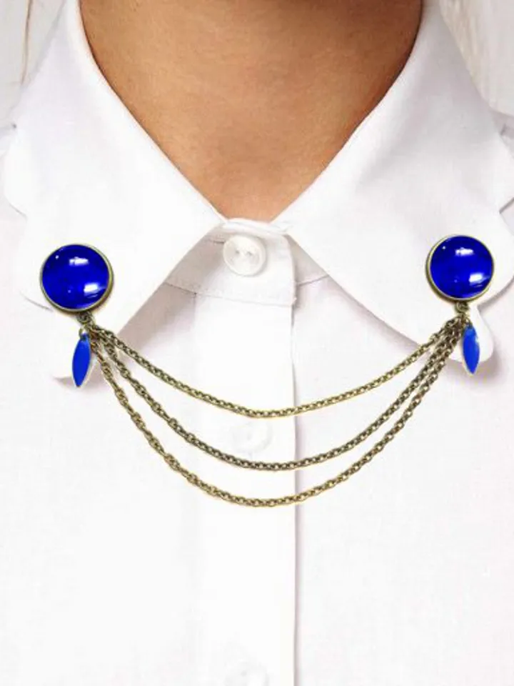 Royal Blue Brooch, Blue Collar Pin with chain and charm