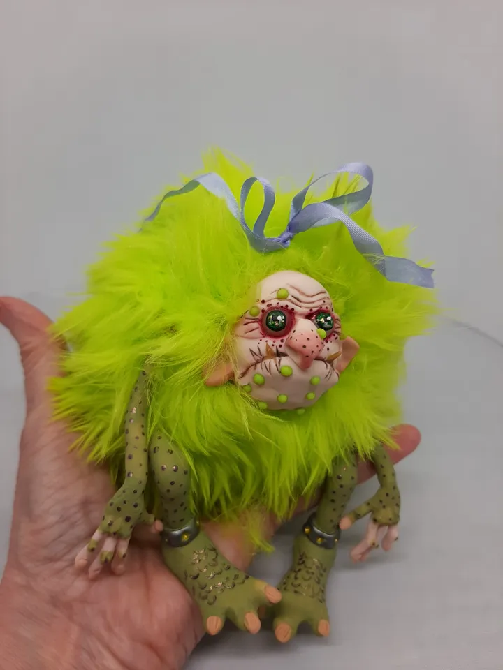 Green Troll handmade collectible decorating sculpture doll hallowee
