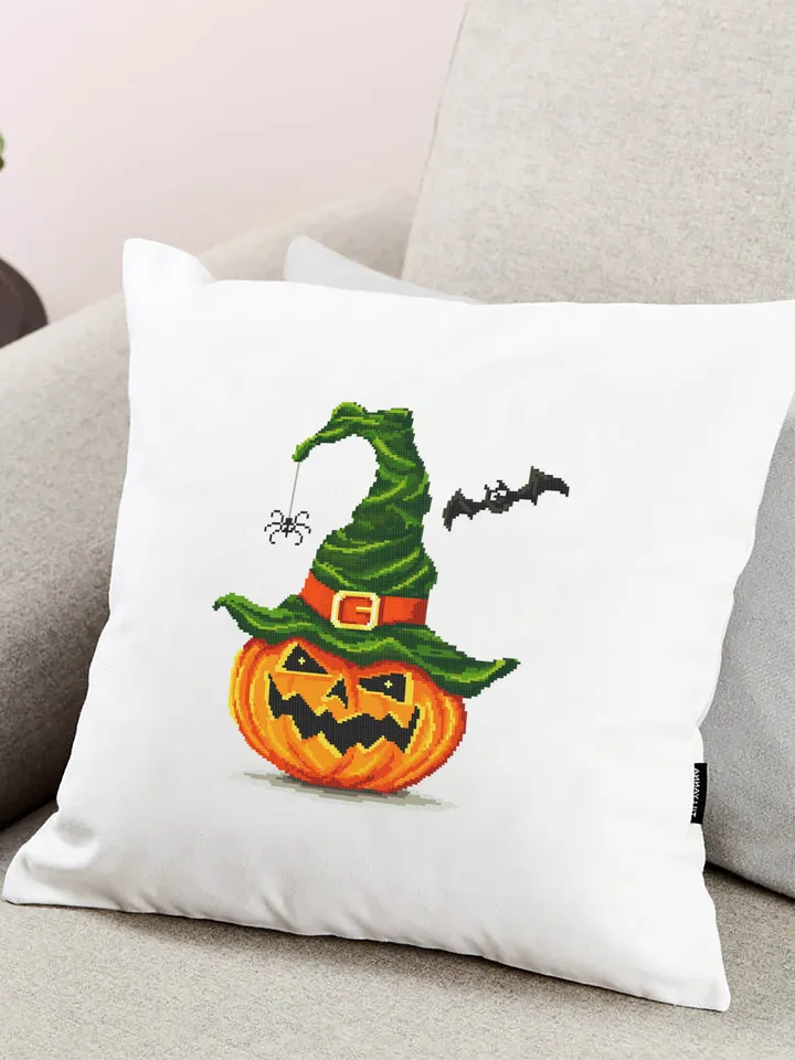 Halloween pumpkin cross stitch pattern PDF download Witch hat cross stitch chart, Happy Halloween pattern digital PDF, Halloween decor #H5