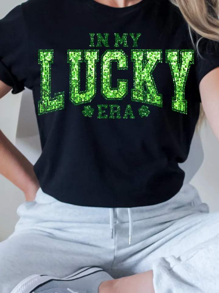 Faux Glitter In My Lucky Era png, St Patricks Day png, Shamrock Png, Clover Glitter Png, Retro St Patricks Shirt, trendy st patrick shirt