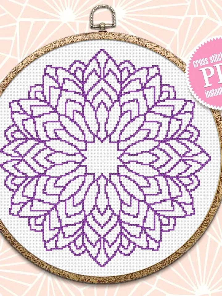 Mandala cross stitch pattern download PDF Simple mandala pattern digital PDF Monochrome cross stitch chart Quick cross stitch sampler #M81