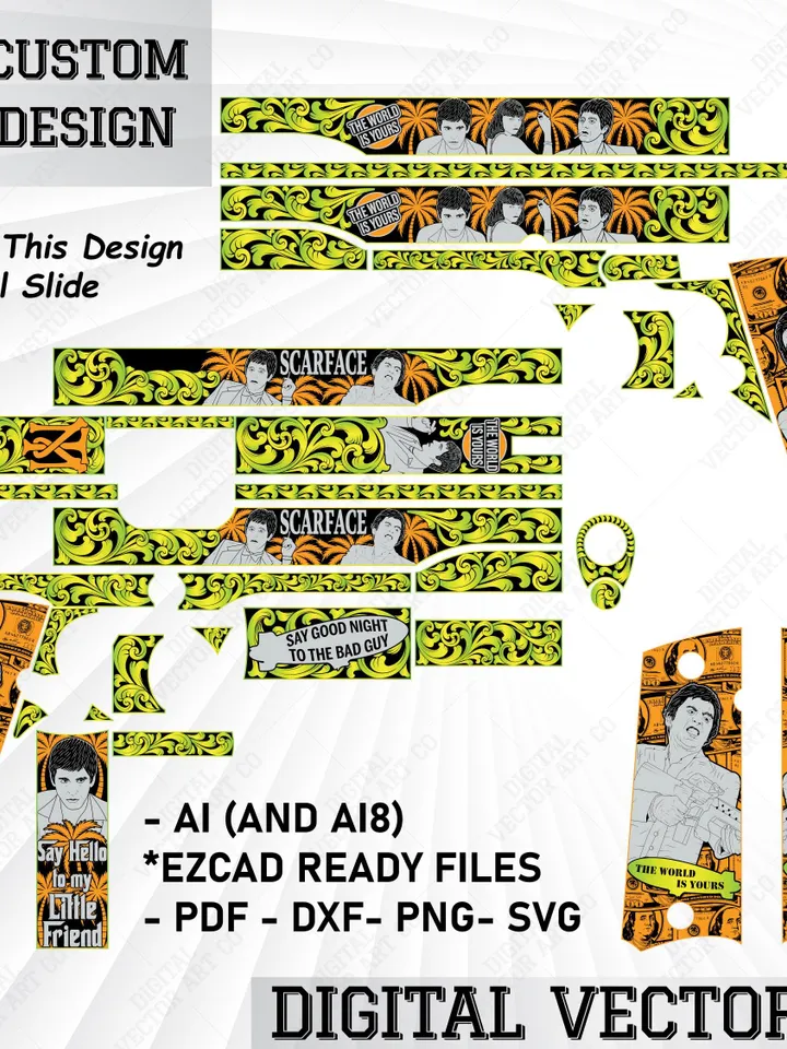 1911 Scarface Laser Engraving Svg Vector Design | Ornamental Engraving | Montana Svg File | Laser Cut Scroll | Ezcad svg | Digital File