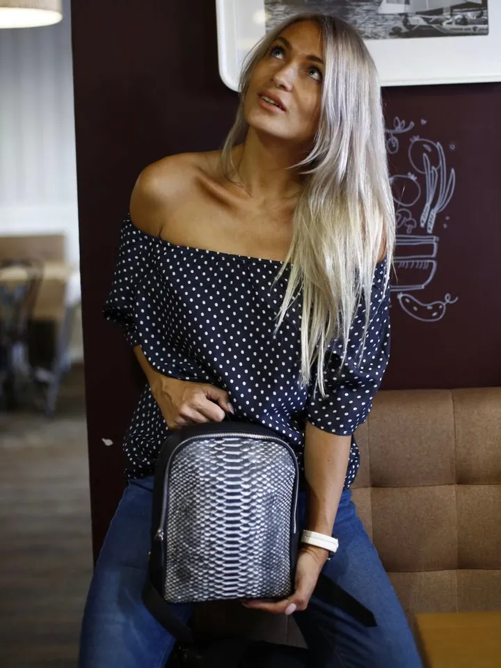 Genuine python skin small backpack | leather backpack black white snake| small designer rucksack | Exotic leather bags | Women handmade bags