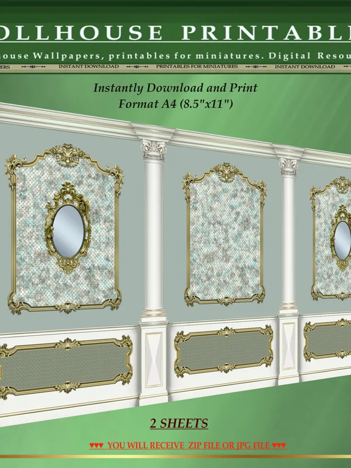 Wallpapers- Set 17-v6 | Printables for Dollhouses and Unique Miniature Projects | Digital Downloads | in Scale 1/12th