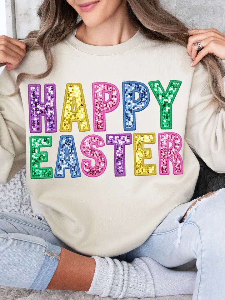 Happy Easter Sparkly Faux Sequins Easter Day Png, Cute Easter Day Shirt Design, Trendy Easter Day Png, Sublimation, Digital