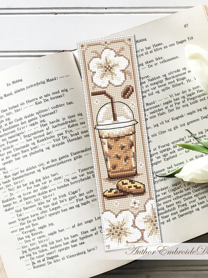 Coffee bookmark cross stitch pattern PDF download Coffee cross stitch chart, Bookmark pattern digital PDF, Iced coffee glass #B377