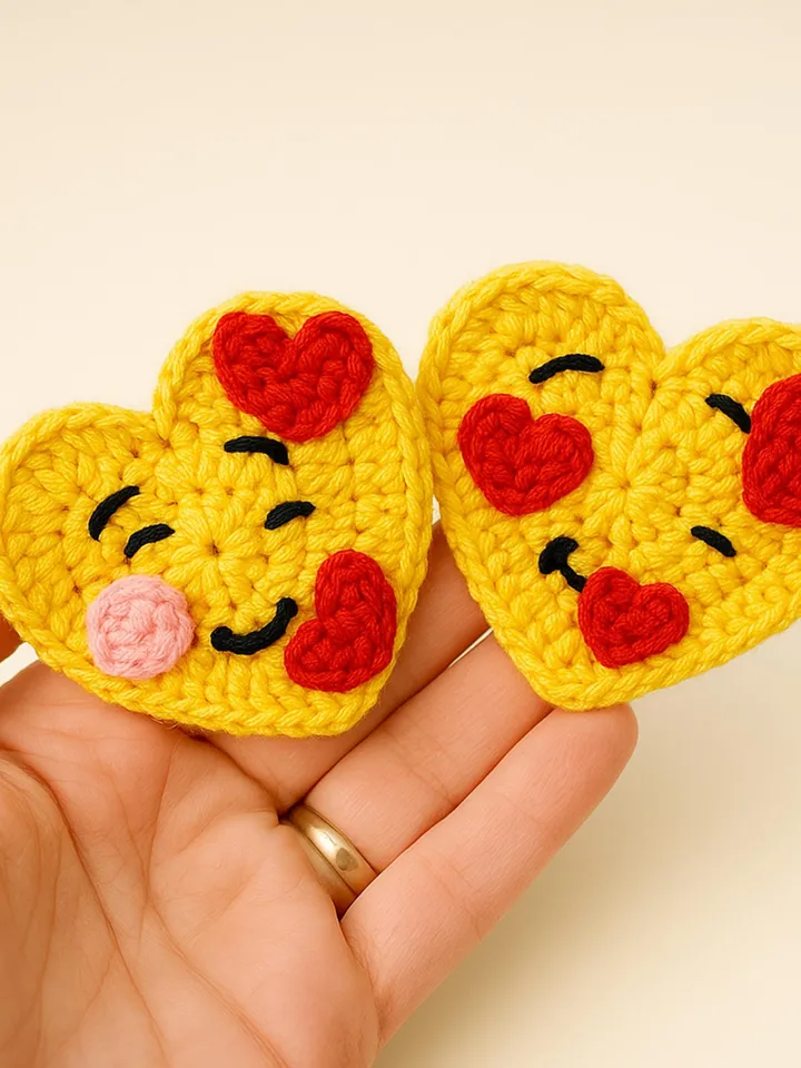 Crochet Heart Pattern, Cute Emoji Design for Heart-Shaped Motifs, Perfect DIY Gift Idea for Crocheting Enthusiasts
