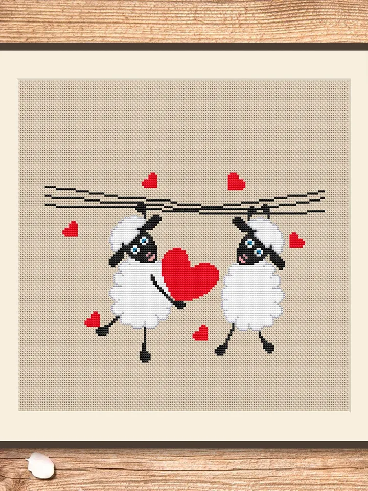 Sheeps in Love Cross Stitch Pattern, Sheep Cross Stitch, Embroidery Love, Sheep xStitch, Sheep Pattern, Love Pattern #vl001