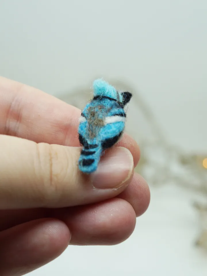 Tiny needle felted blue jay, miniature bird, made to order