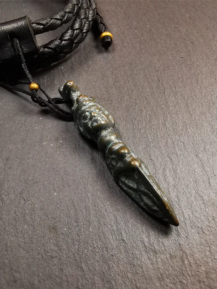 Gandhanra Vintage Thokcha Phurba Amulet,Mahakala Kila,Kilaka Pendant Necklace,Made by Famous Pugong Monastery,2.12 inches