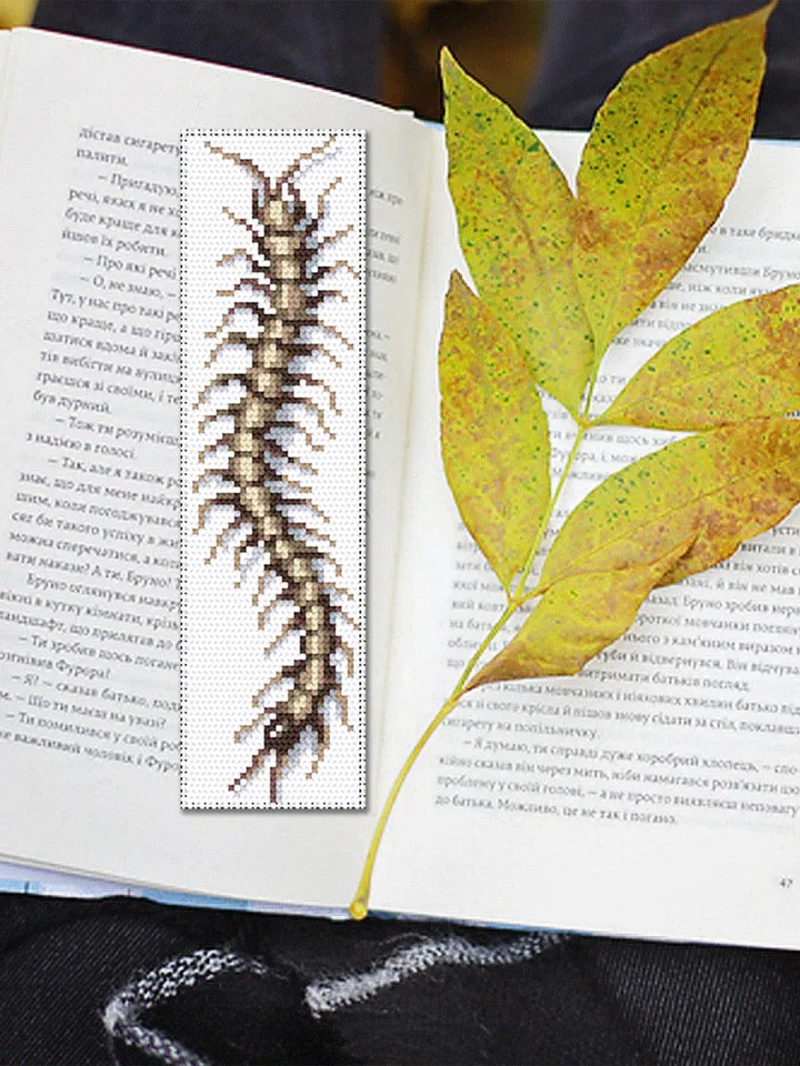 Insect bookmark cross stitch pattern PDF instant download, Spooky centipede cross stitch chart, Easy bookmark embroidery, Insect art #B160