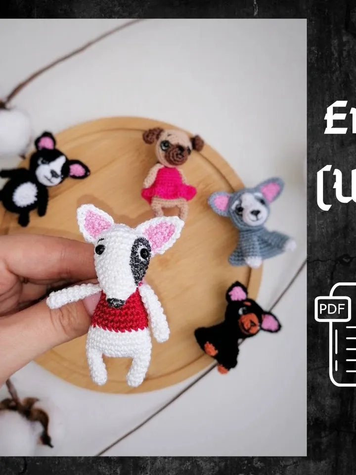 PDF Crochet Dogs Brooches SET Pattern: Bull Terrier , Pug, Siberian Husky, Pinscher, Bulldog, Amigurumi dog, Crochet Animal Pattern