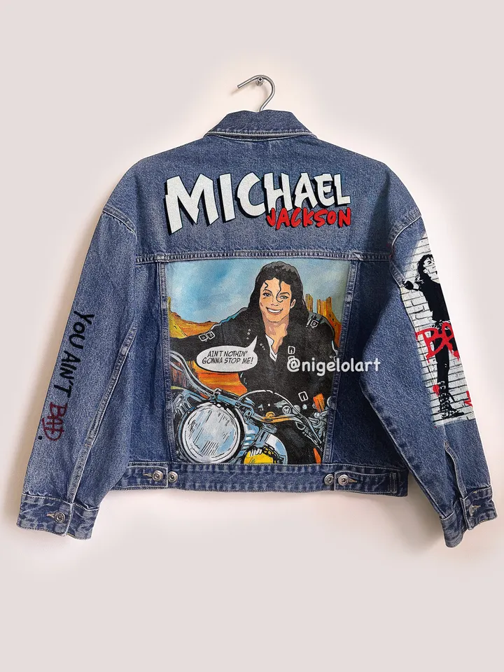 Michael Jackson Painted denim jacket Custom gifts Jean jacket blue denim jacket King of pop mj jacket Dangerous Bad