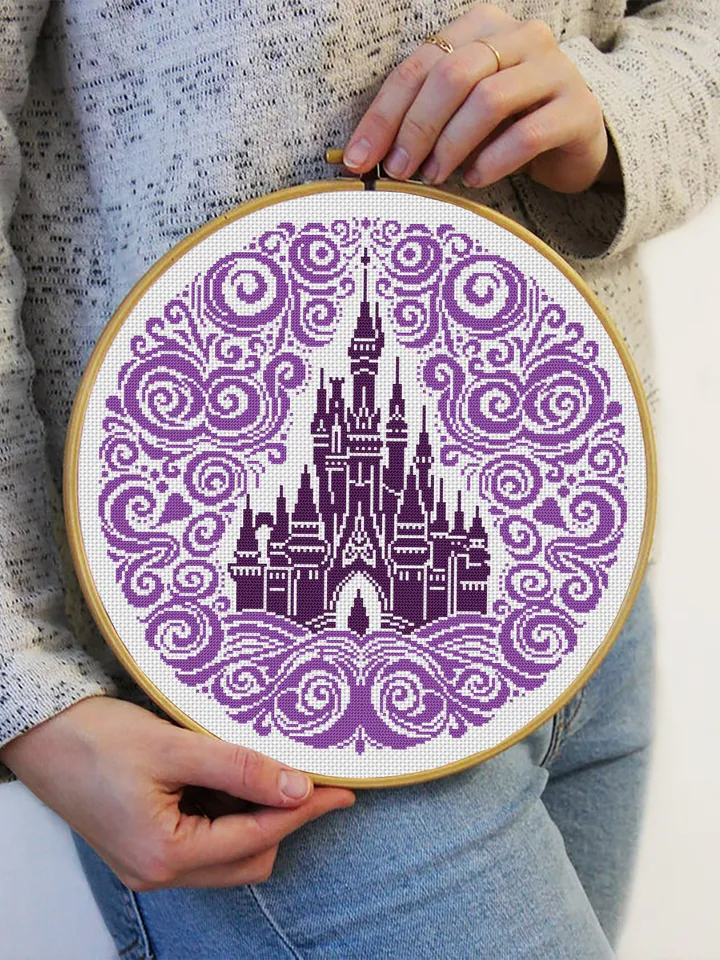 Cinderella castle mandala cross stitch pattern PDF download Magic Kingdom cross stitch chart, Fairy castle silhouette embroidery PDF #C8