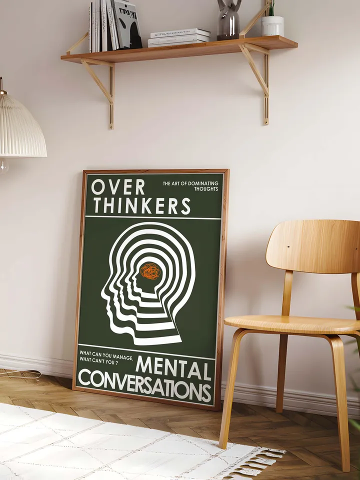 Overthinkers Wall Art Digital Print Retro Style Creativity Poster Eclectic Printable Artwork Trendy Room Decor Instant Download White Green