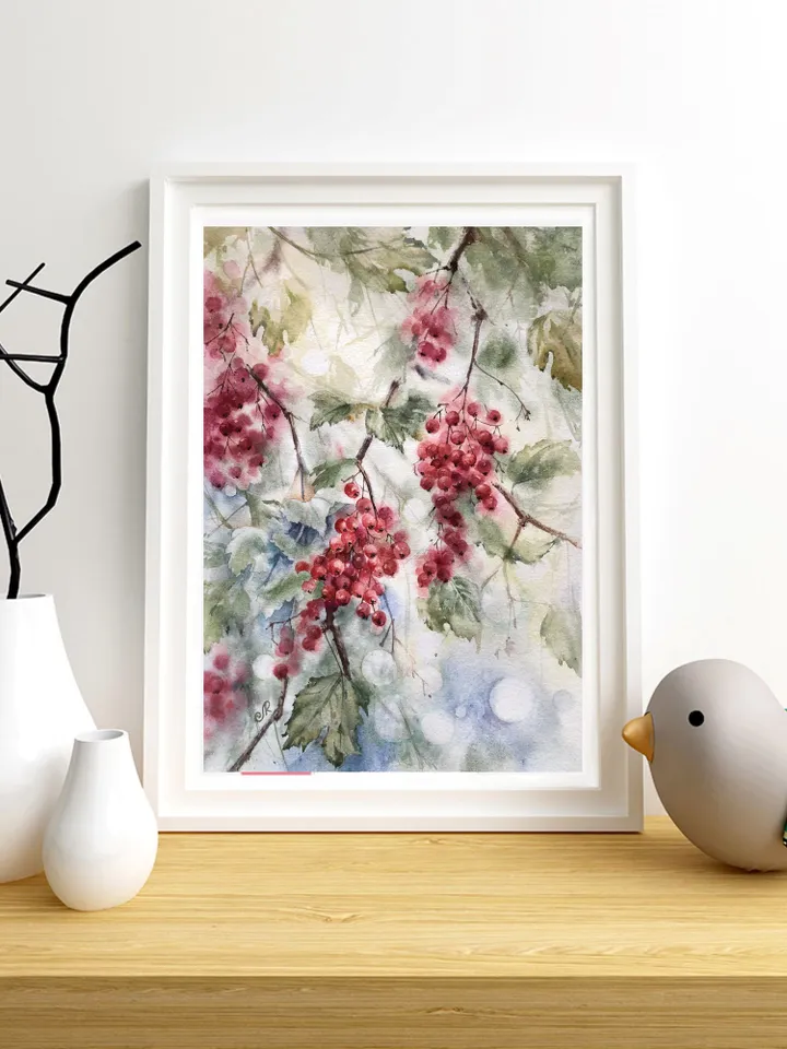 Berries Painting Floral Original Watercolor Painting Berry Wall Art Berry Painting