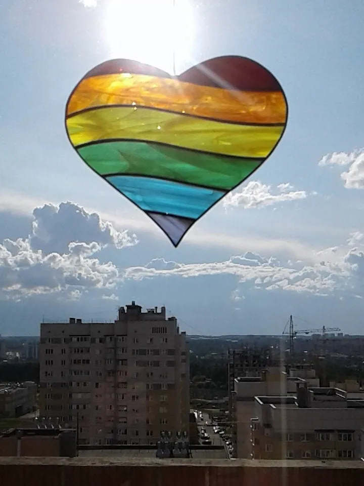 Rainbow Heart . Art stained glass window hanging Suncatcher , LGBTQ pride