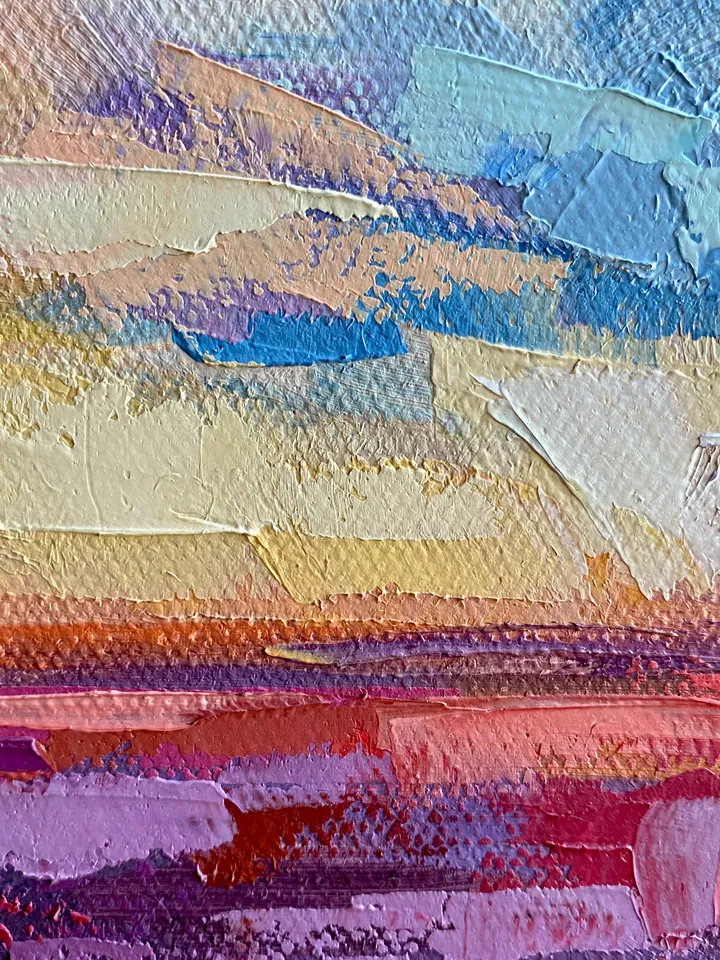 Seascape Painting Ocean Original Art Abstract Landscape Artwork Oil On Canvas 14x18" Sunset Clouds Wall Art