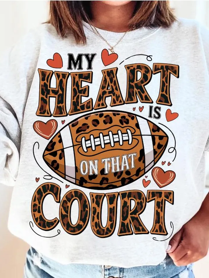 My heart is on that Court Football PNG Game Day Tshirt Design Leopard Heart Football Mom Mama Sublimation Design Digital Download File