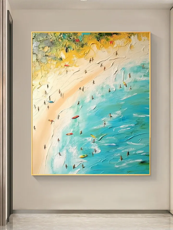 Original Beach Painting On Canvas, Summer Seaside Oil Painting, Golden Beach Art, Office Living Room Wall Art, Large Wall Art, Home Decor
