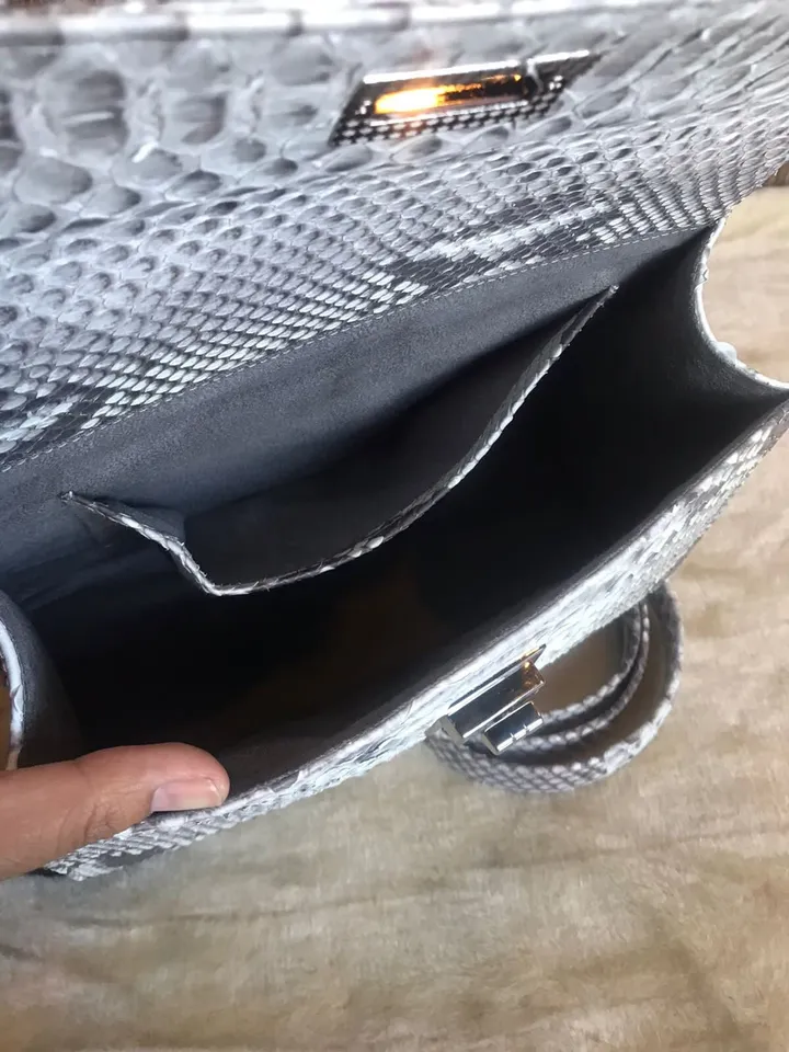 Top handle grey classy genuine python skin bag | exotic leather bags | Elegant everyday women purse | snake skin bag | designer leather bag