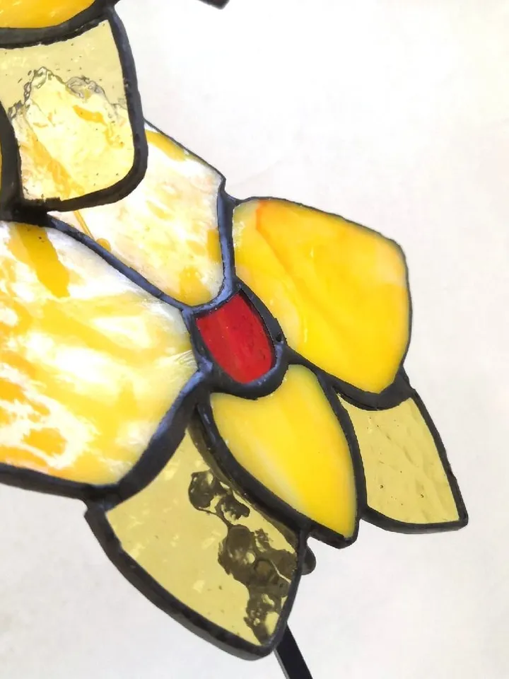 Lemon Orchids. Stained Glass, Lemon Orchid Stained Glass, Stained Glass of Lemon Orchids, Lemon Orchids in Stained Glass, Stained Glass Artwork: Lemon Orchids, Lemon Orchids in Tiffany Stained Glass, Lemon Orchid Glass Art