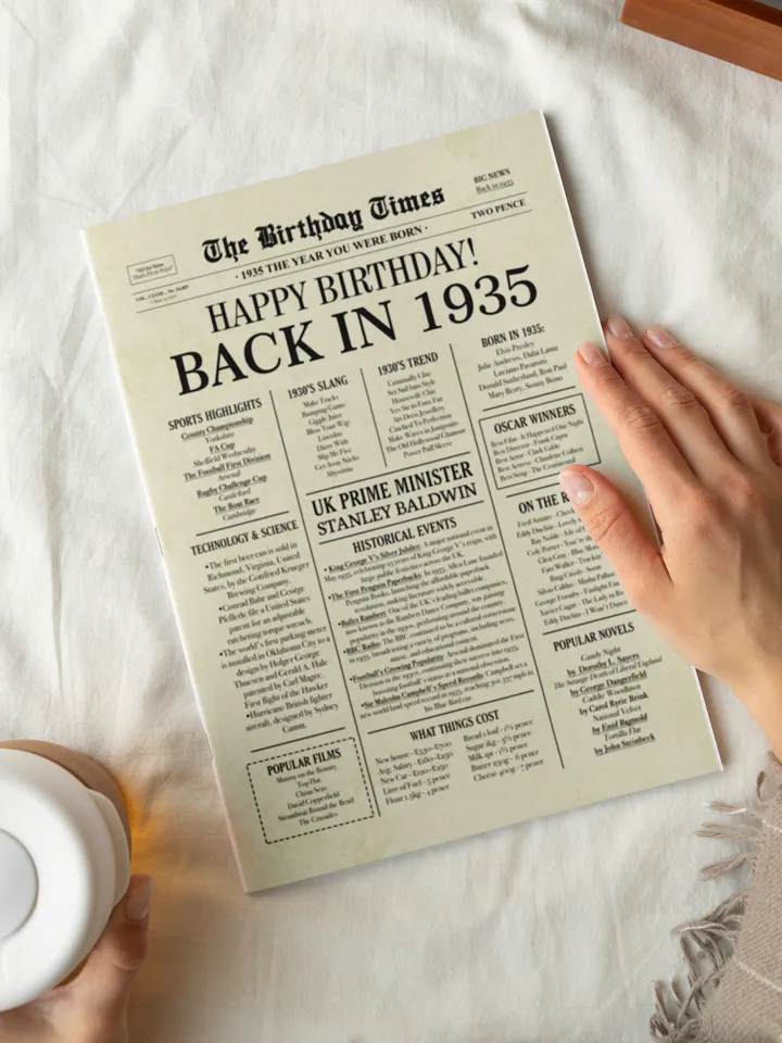 Back in 1935 United Kingdom | 90th Birthday Newspaper Sign | 1935 Birthday Poster UK |90th Birthday Gift | 90 years ago back in 1935