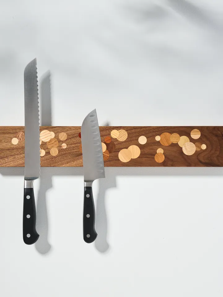 Multi Color Polka Dot Inlay Walnut Wall Mounted Magnetic Knife Holder