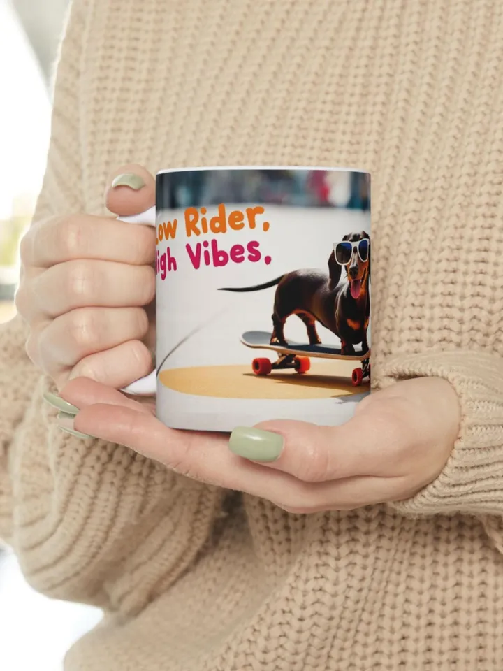 Dachshund Skateboarding Mug, Dog Lover Gift, Funny Pet Owner Cup, Cool Kitchen Decor, Cute Ceramic Coffee Cup, Unique Gift for Dog Lovers