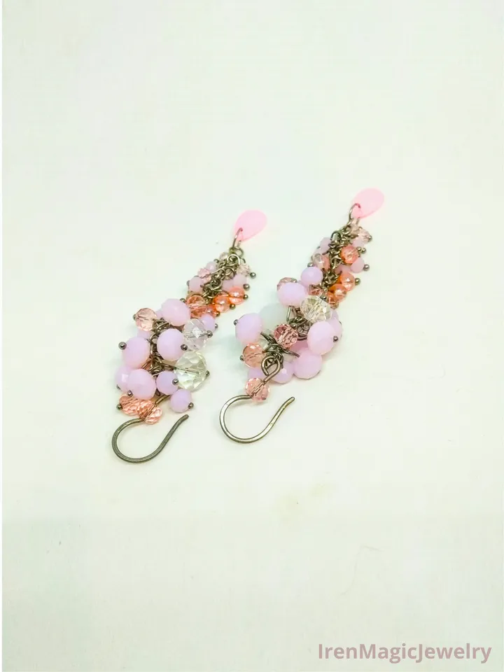 Bridal Cluster Earrings in Blush and White Tones
