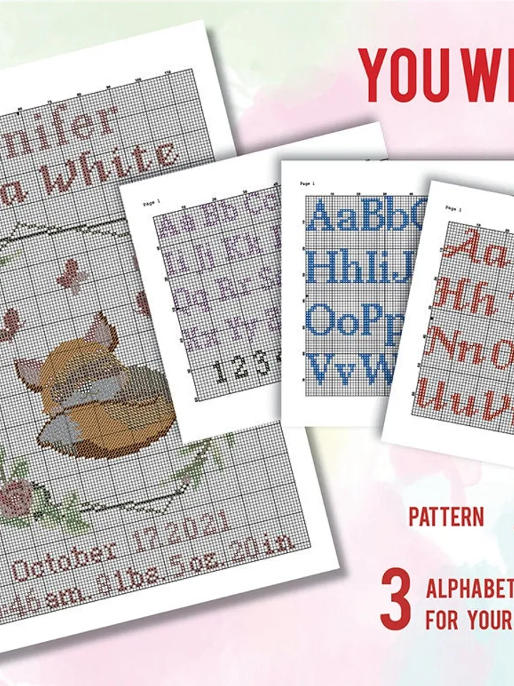 Fox Birth announcement cross stitch pattern, baby, personalized, boy girl nursery decor, counted, chart, gift DIY, embroidery, instant PDF