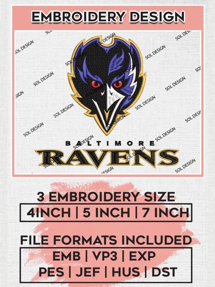 Baltimore Ravens Machine Embroidery Designs, NFL Ravens, NFL Embroidery Designs, NFL Baltimore Ravens Machine Embroidery Design, Digital Download