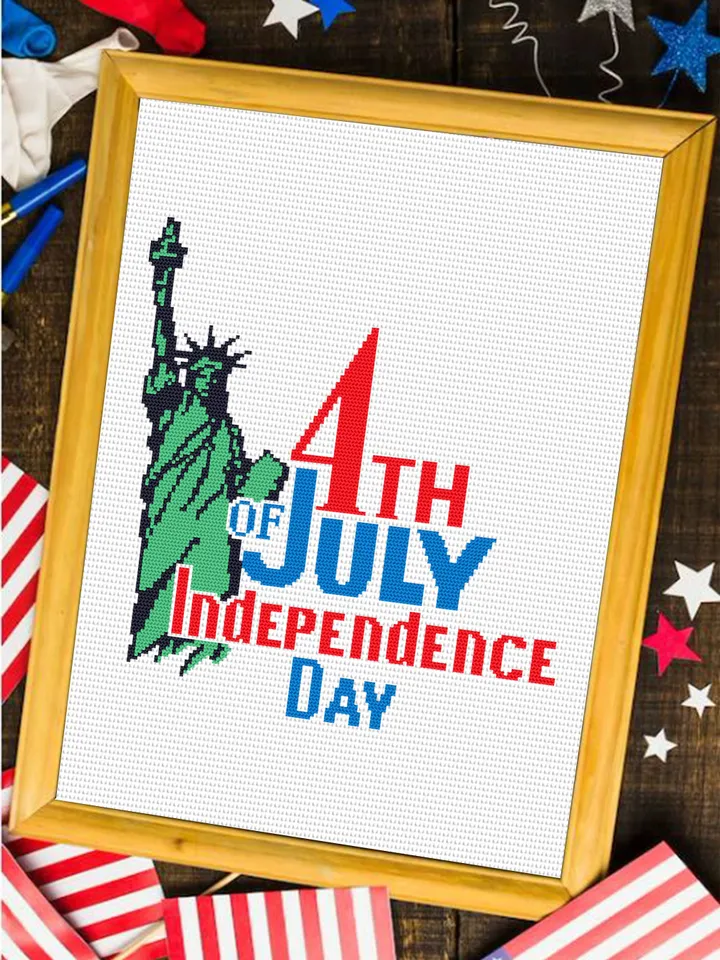 Independence Day July 4 cross stitch pattern PDF download Patriotic cross stitch chart, USA embroidery, Statue of Liberty cross stitch #T16
