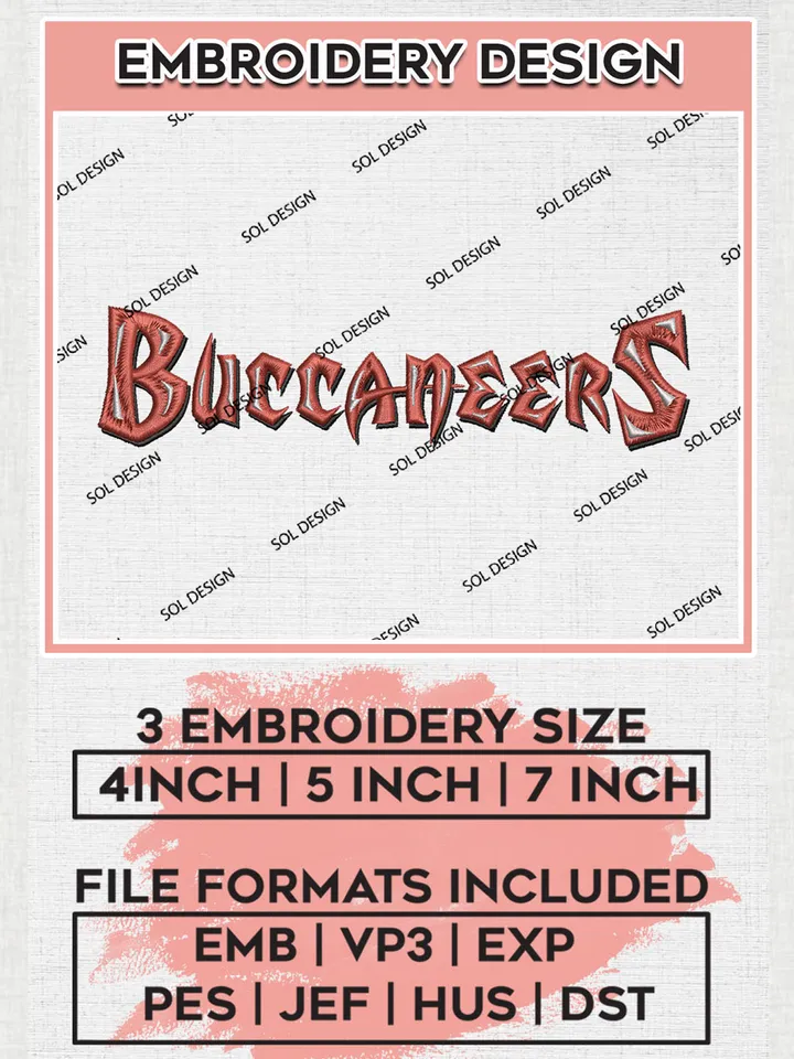 NFL Tampa Bay Buccaneers Wordmark Embroidery Design Files, NFL Buccaneers, NFL Embroidery Designs, NFL Tampa Bay Buccaneers Machine Embroidery Design, Digital Download