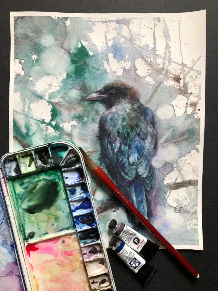 Crow Original Painting Raven Watercolor Painting Birds Wall Art