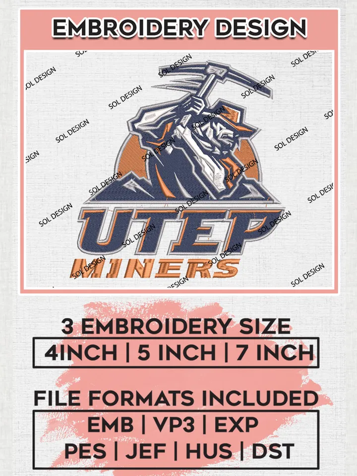 UTEP Miners Team Mascot Logo embroidery designs, NCAA UTEP Miners Machine embroidery designs, NCAA College Team Logo embroidery designs, Machine embroidery designs, Digital Download