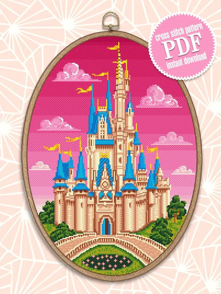 Cinderella castle cross stitch pattern download PDF Magic Kingdom cross stitch chart Fairytale castle embroidery PDF Kids room decor #C1