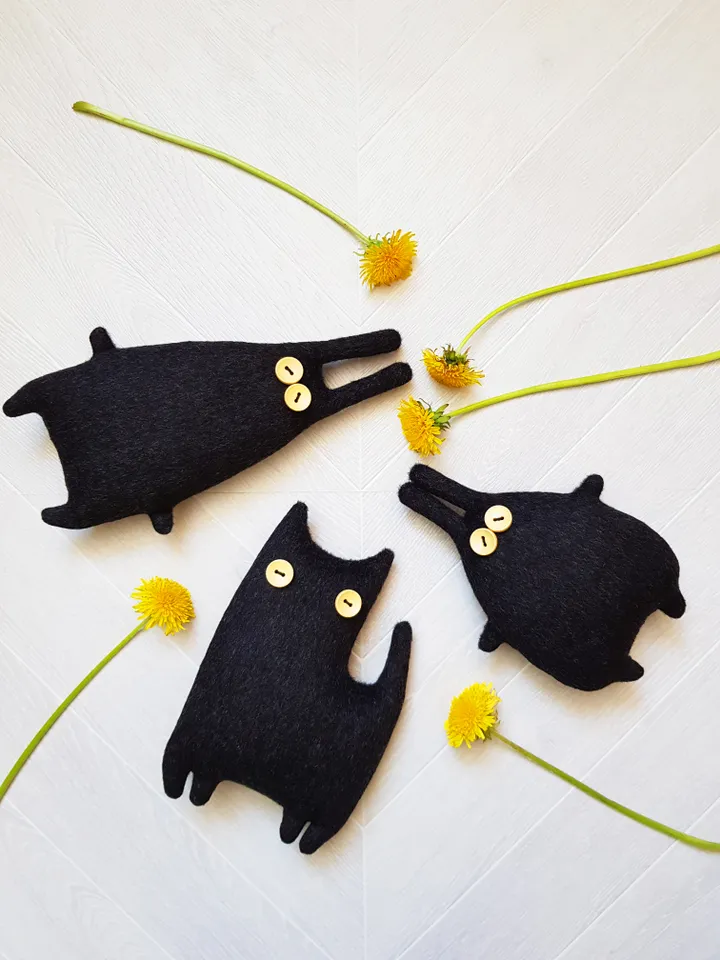 Black cat sewing pattern PDF rag doll tutorial in English, Halloween doll diy