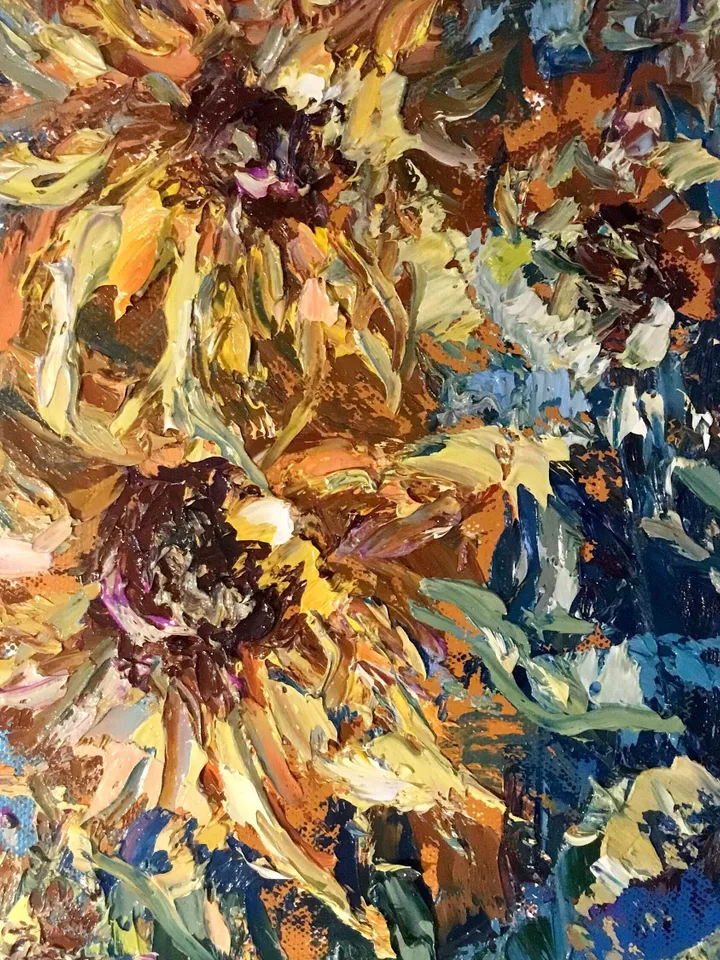 Sunflower fantasy original oil painting on canvas,impasto style textured painting,flowers painting wall decoration,gift
