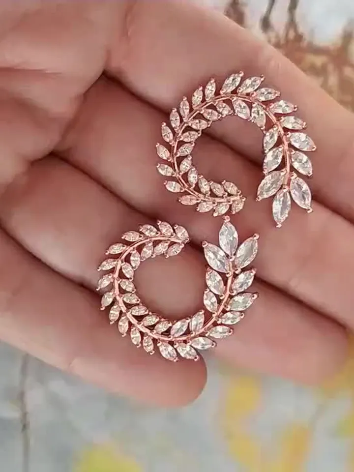 Rose Gold Stud Diamond Wedding Earrings for Bride | CZ Bridal Earrings | Rose Gold Bridal jewelry | Zircon Wedding Jewelry | Bridesmaid gift